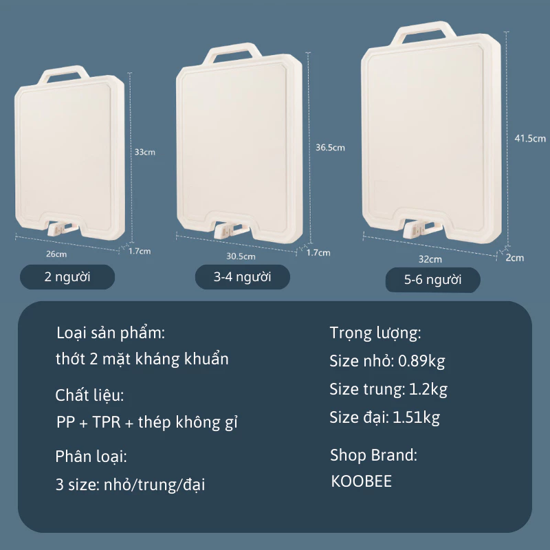 Thớt Inox 304 và nhựa kháng khuẩn KooBee cao cấp 2 mặt tích hợp đá mài dao kéo thông minh (NB86)