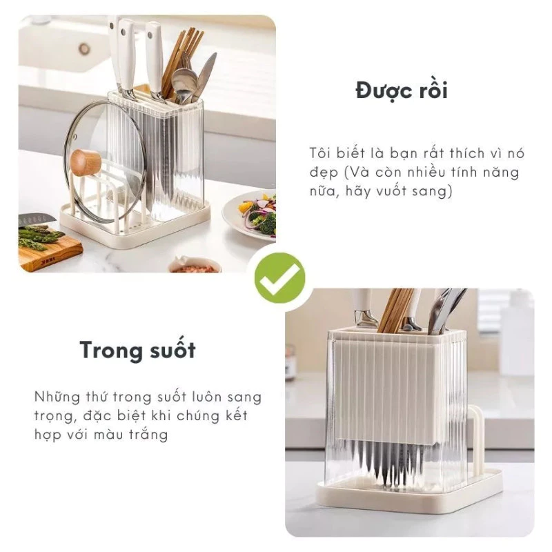 Hộp Đựng Dao Kéo, Kệ Đựng Dao Thớt Phòng Bếp KooBee Có Khay Thoát Nước Thông Minh | 197 - 6