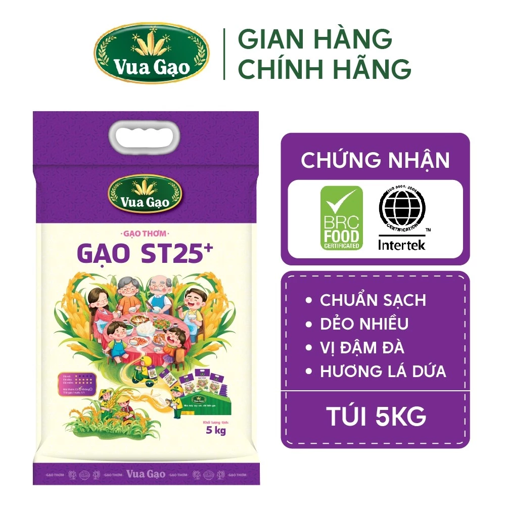 Combo 4 Túi Gạo ST25+ Vua Gạo 5kg – Chính Hãng Gạo Thơm Ngon, Dẻo Nhiều, Vị Đậm Đà - Tổng 20kg