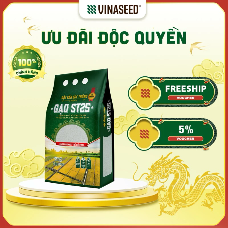Gạo ST25 Ngon nhất thế giới năm 2019 Vinaseed túi 5kg - Dẻo, thơm, giàu dinh dưỡng - 6