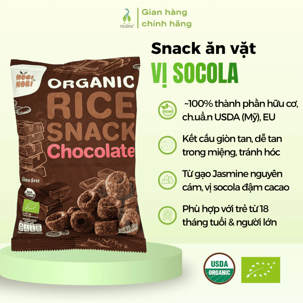 Snack Ăn Vặt Nobi Nobi Hữu Cơ Từ Gạo Jasmine Không Chiên Dầu Healthy Cho Bé Từ 18 Tháng Vị Sô Cô La/Phô Mai/Truyền Thống - 3