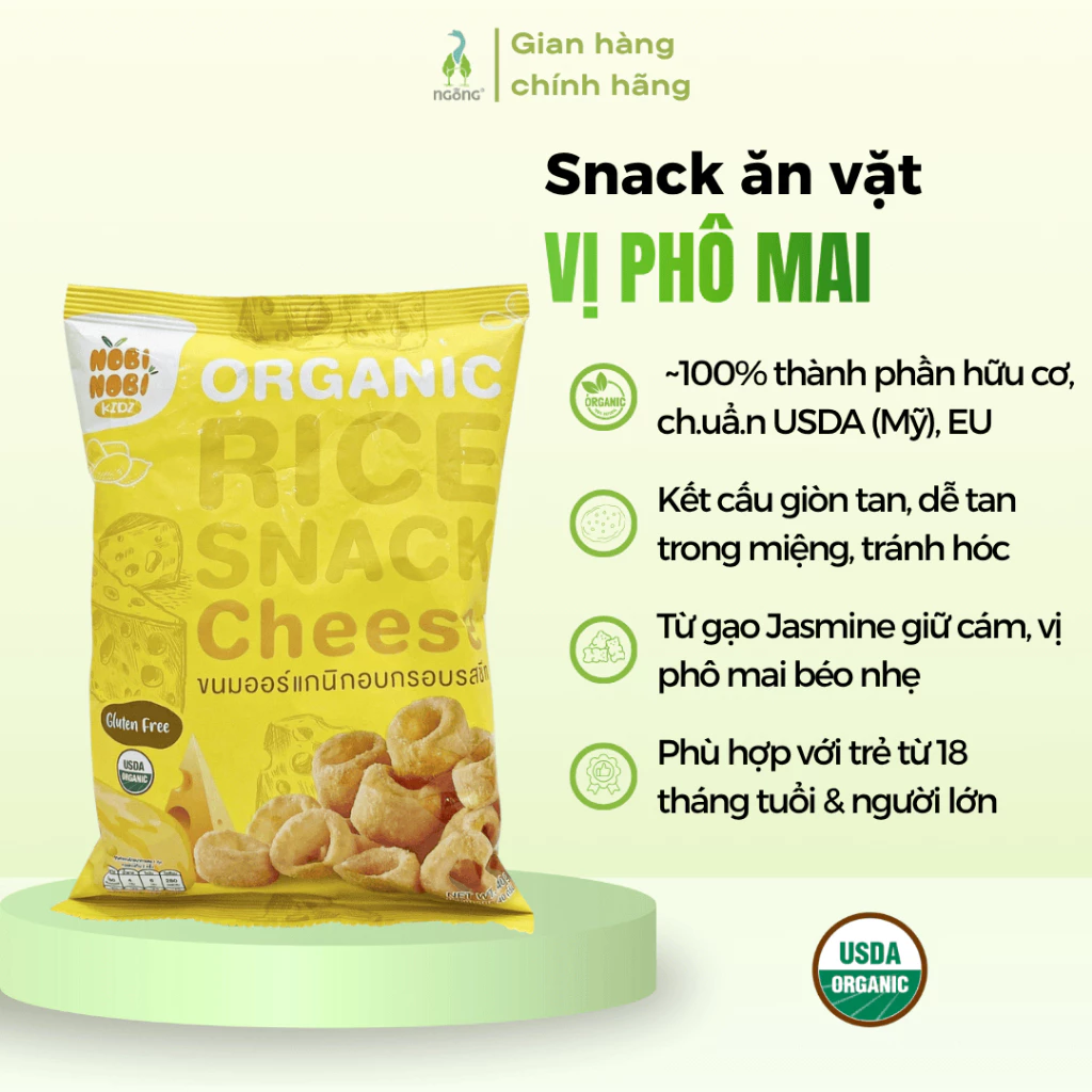 Snack Ăn Vặt Nobi Nobi Hữu Cơ Từ Gạo Jasmine Không Chiên Dầu Healthy Cho Bé Từ 18 Tháng Vị Sô Cô La/Phô Mai/Truyền Thống - 3