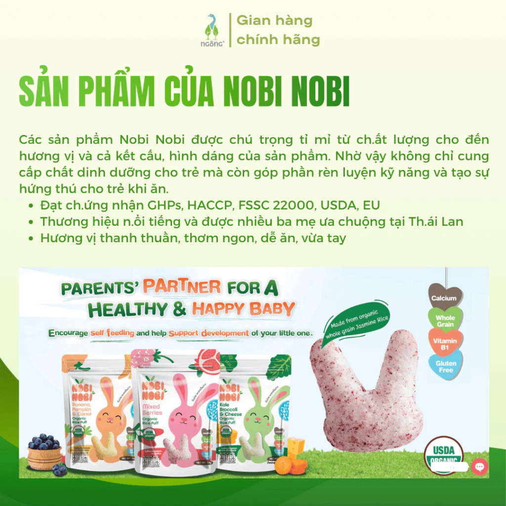 Bánh gạo ăn dặm cho bé 8 tháng+ Nobi Nobi hữu cơ Mỹ vị chuối bí đỏ cà rốt từ gạo Jasmine giàu vitamin khoáng chất 15g - 3