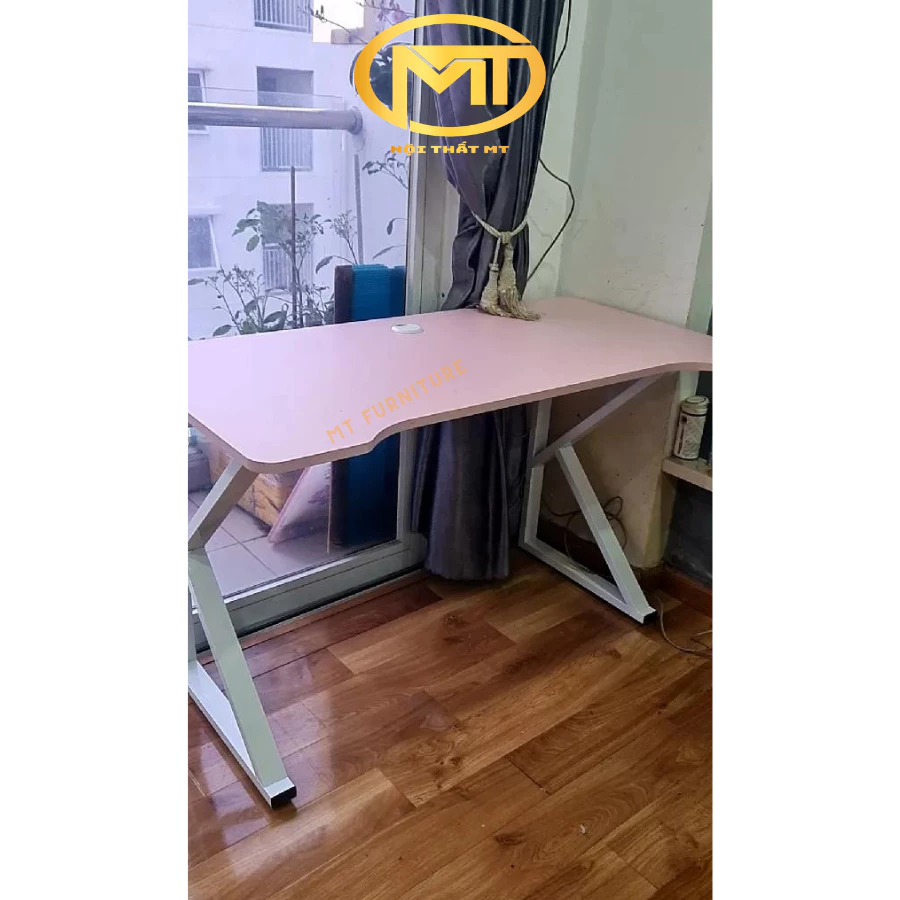 Bàn gaming màu hồng xinh BG_H01. Bàn làm việc, học tập, Gaming, decor chân trắng, hồng - 2