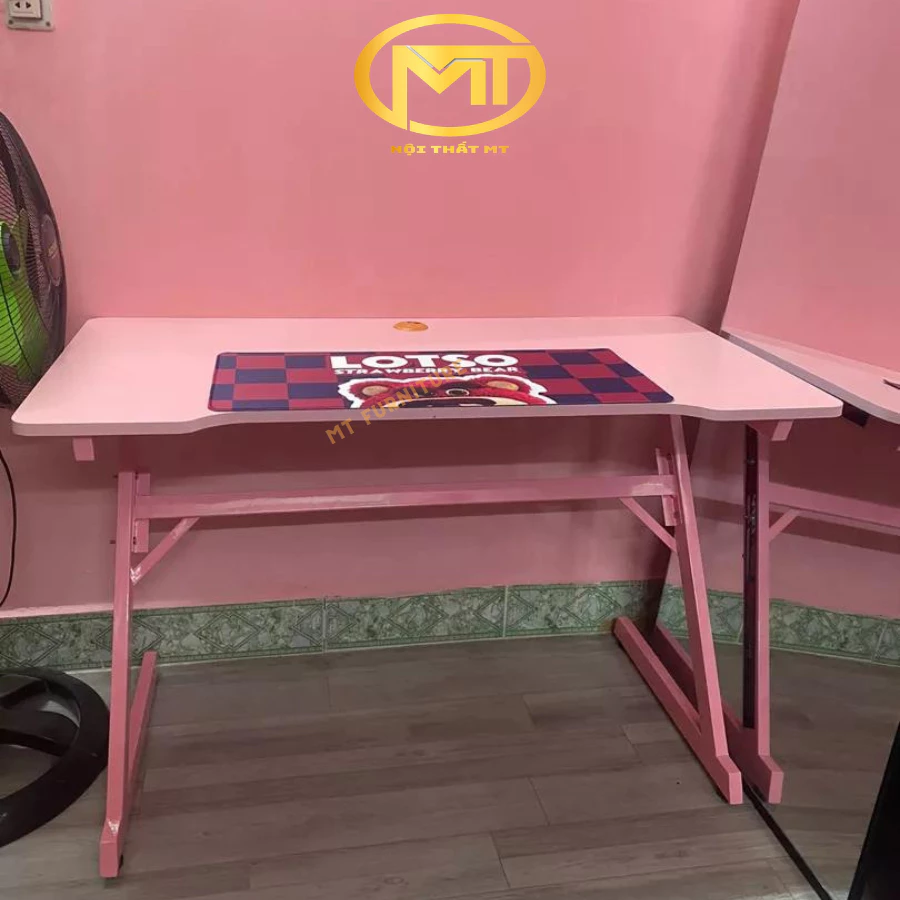 Bàn gaming màu hồng xinh BG_H01. Bàn làm việc, học tập, Gaming, decor chân trắng, hồng - 4
