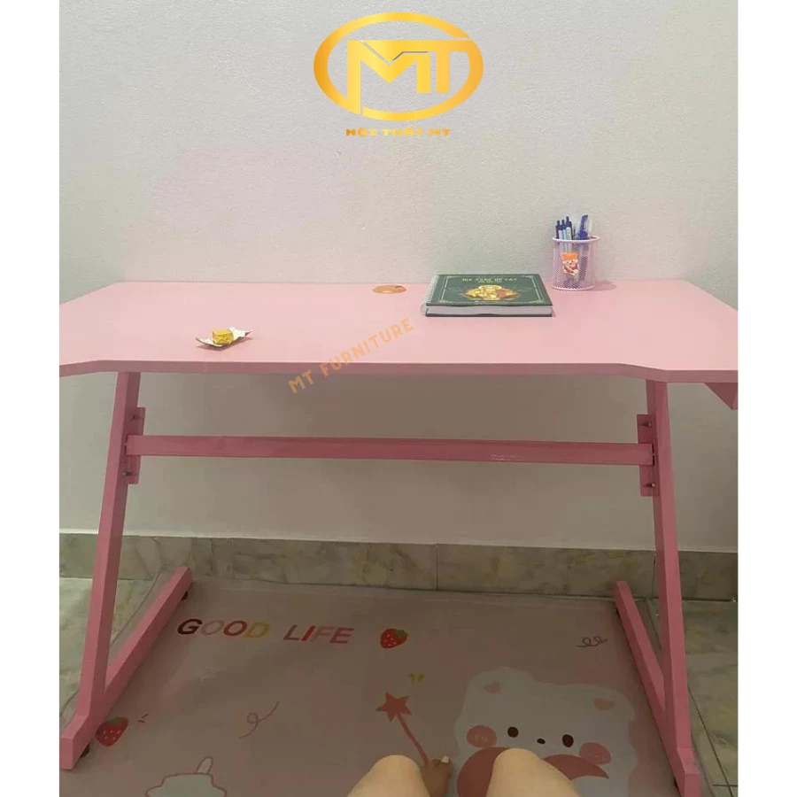 Bàn gaming màu hồng xinh BG_H01. Bàn làm việc, học tập, Gaming, decor chân trắng, hồng - 5