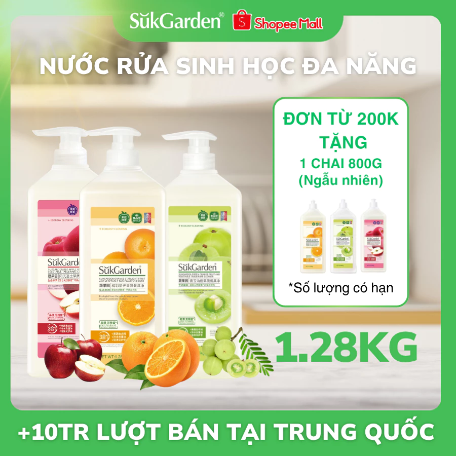 Nước Rửa Sinh Học SukGarden Chiết Xuất Enzyme Thực Vật - Hỗ Trợ Rửa Chén Bát, Rau Củ Quả