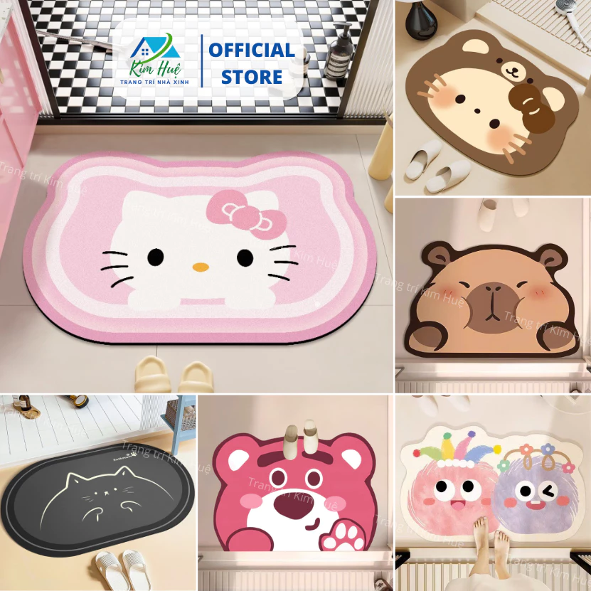 Thảm lau chân, thảm chùi chân nhà bếp bali đế cao su chống trơn trượt capybara labubu kitty 40x60cm Kim Huệ X01