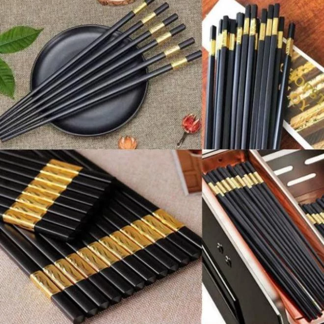 Bộ 10 Đôi Đũa Mạ Vàng, Đũa Hợp Kim Chống Mốc Hàn Quốc - 4