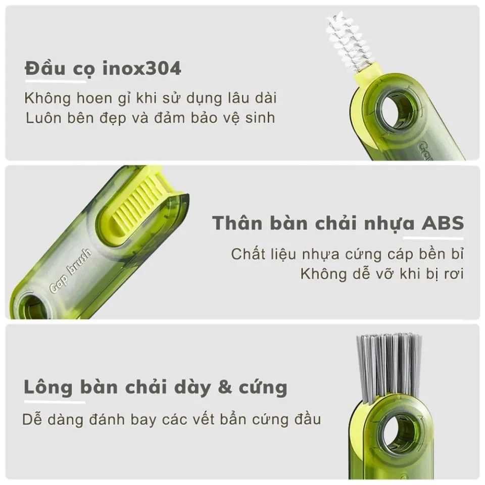 Bàn chải cọ rửa bình nước, vệ sinh ly cốc - Bộ cọ vệ sinh đa năng 3in1 tiện lợi - 5