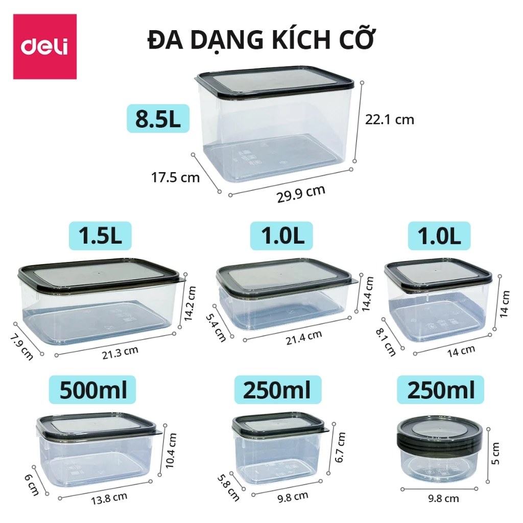 Bộ hộp 15 hộp đựng thực phẩm DELIxVUSIGN đủ size từ 250-8500ml dùng được cho lò vi sóng máy rửa bát an toàn - 3