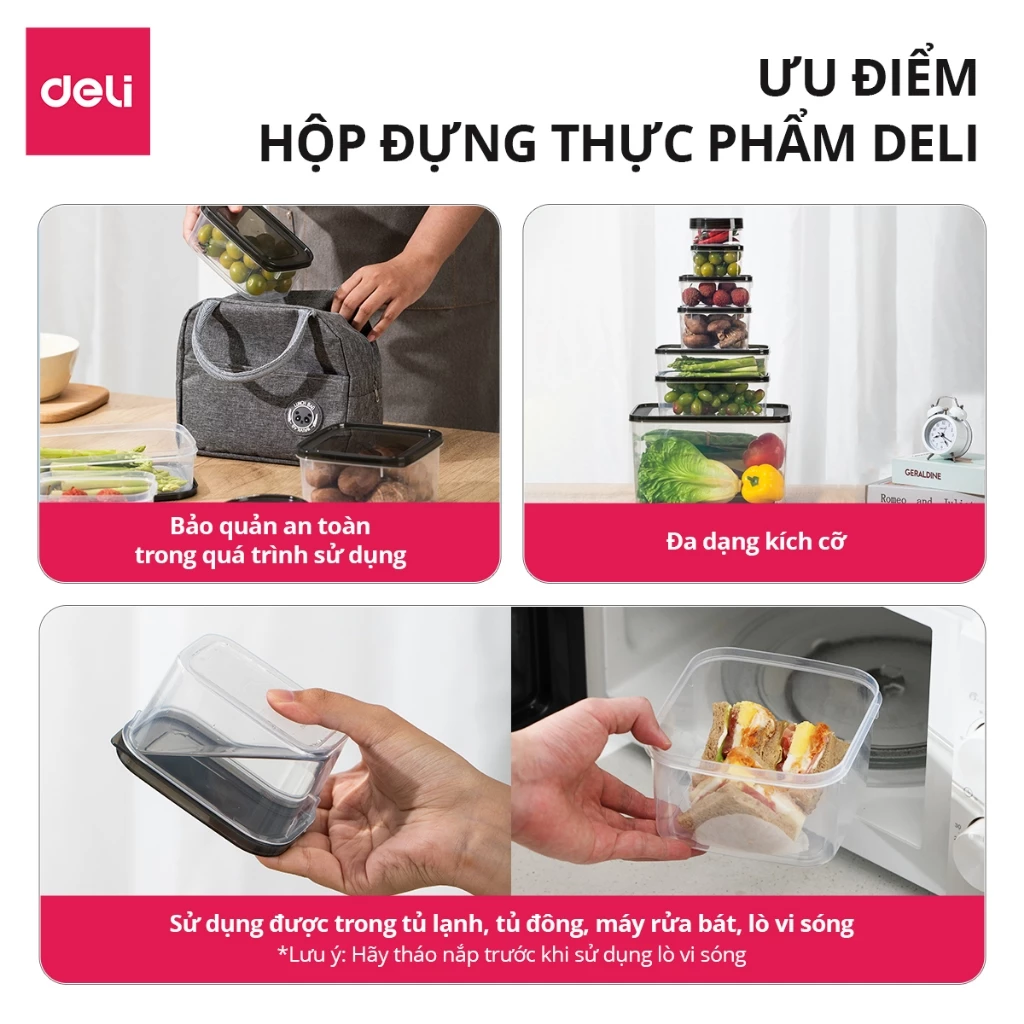 Bộ hộp 15 hộp đựng thực phẩm DELIxVUSIGN đủ size từ 250-8500ml dùng được cho lò vi sóng máy rửa bát an toàn - 4