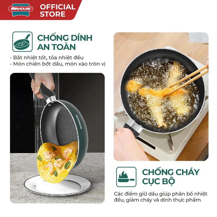 [Độc quyền Online] Chảo chống dính đáy từ Sunhouse ECO SHM20-24-26-28EC - Công nghệ Oil Lock chống cháy cục bộ - 2