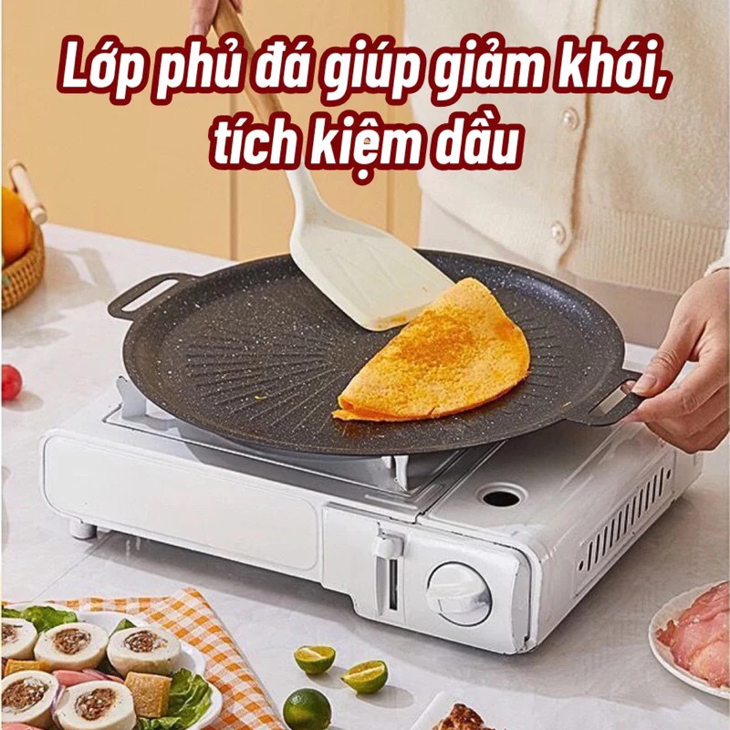 [Loại 1] Chảo Nướng Đá Chống Dính Không Dầu Hàn Quốc Size 34cm Chảo Nướng Thịt Dùng Được Cho Cả Bếp Từ