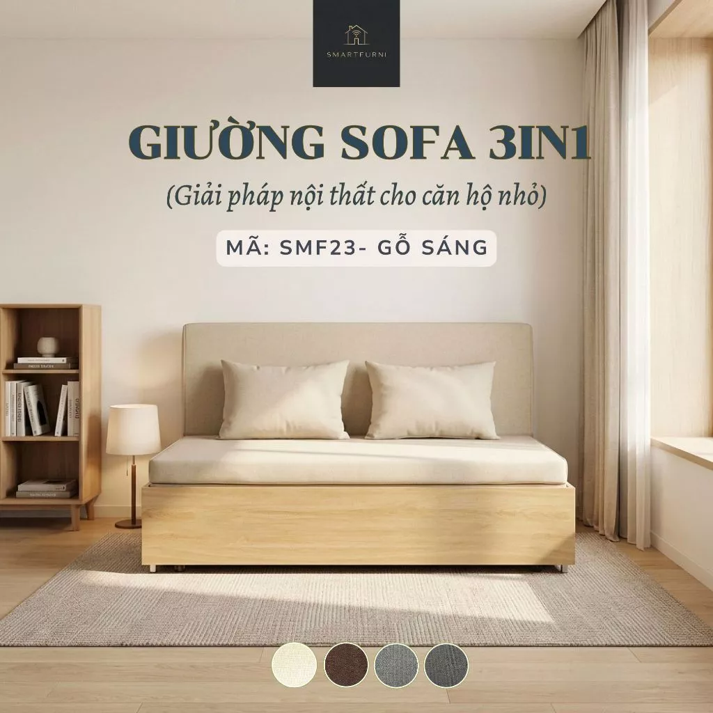 [Smartfurni] Sofa giường gấp gọn thông minh SmartFurni SMF23 - Vải canvas MÀU BE,khung thép mạ kẽm