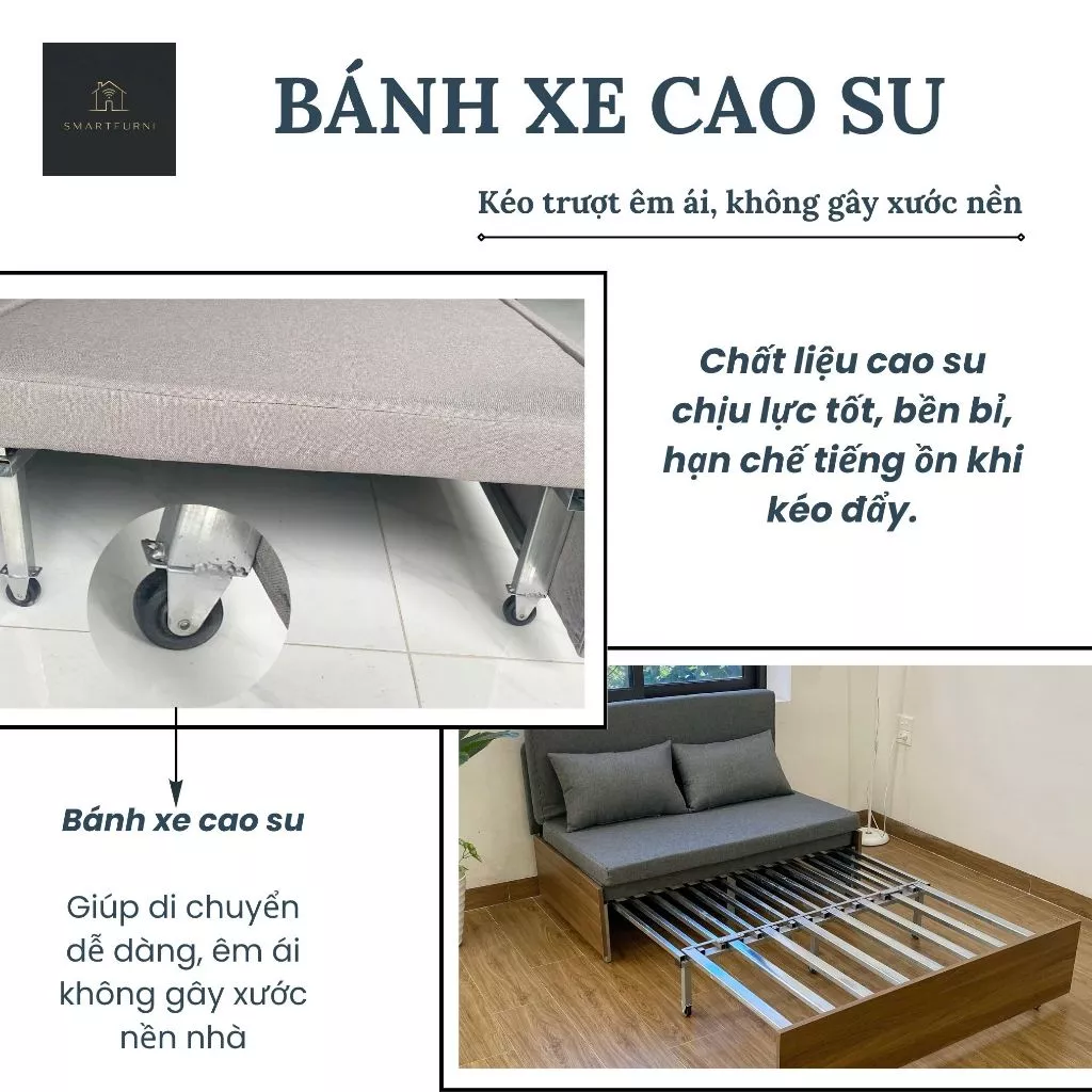 [Smartfurni] Sofa giường gấp gọn thông minh SmartFurni SMF23 - Vải canvas MÀU BE,khung thép mạ kẽm - 3