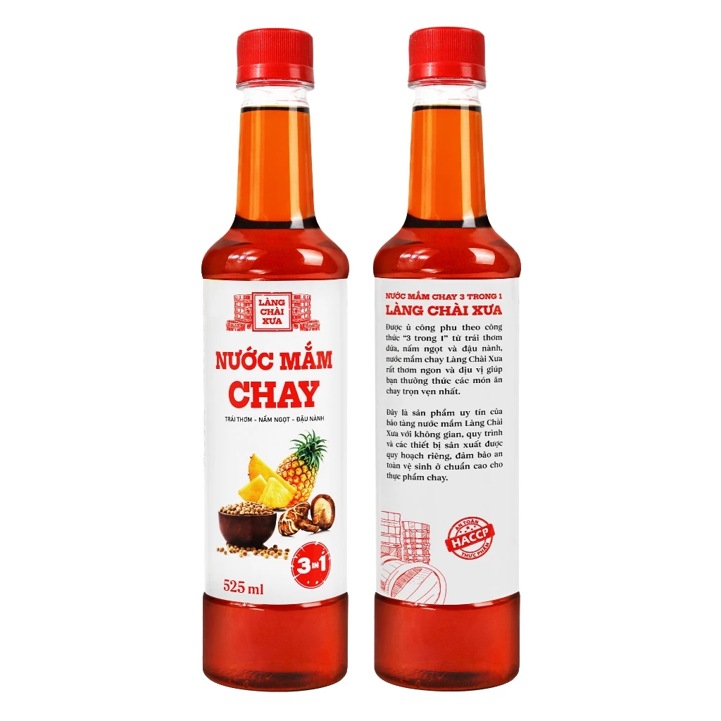 [TẶNG 1 NƯỚC TƯƠNG 125ML] Thùng 6 chai nước mắm CHAY 3 trong 1 Làng Chài Xưa chai nhựa 525ml
