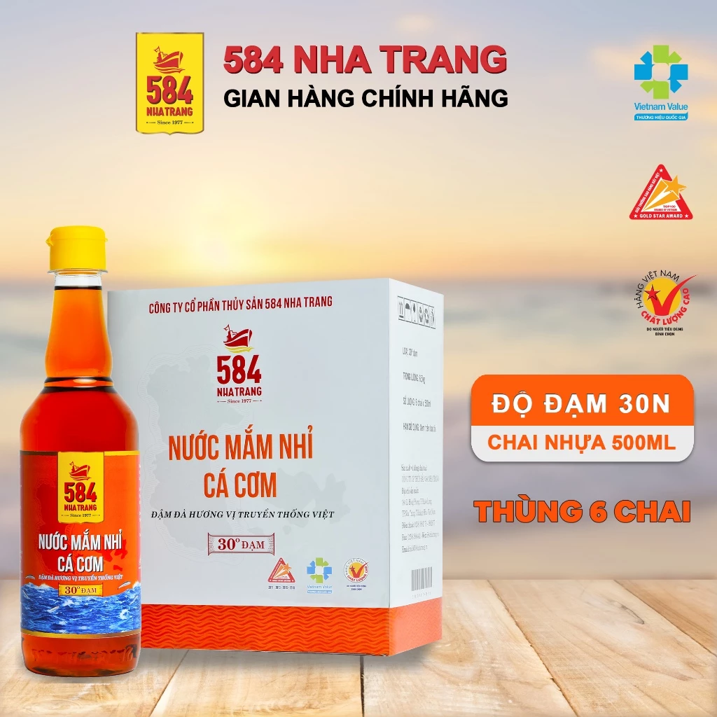 Nước Mắm 584 Nha Trang 30 Độ Đạm - Nước Mắm Truyền Thống Chai Nhựa 500ml N0530-6 [THÙNG 6 CHAI]