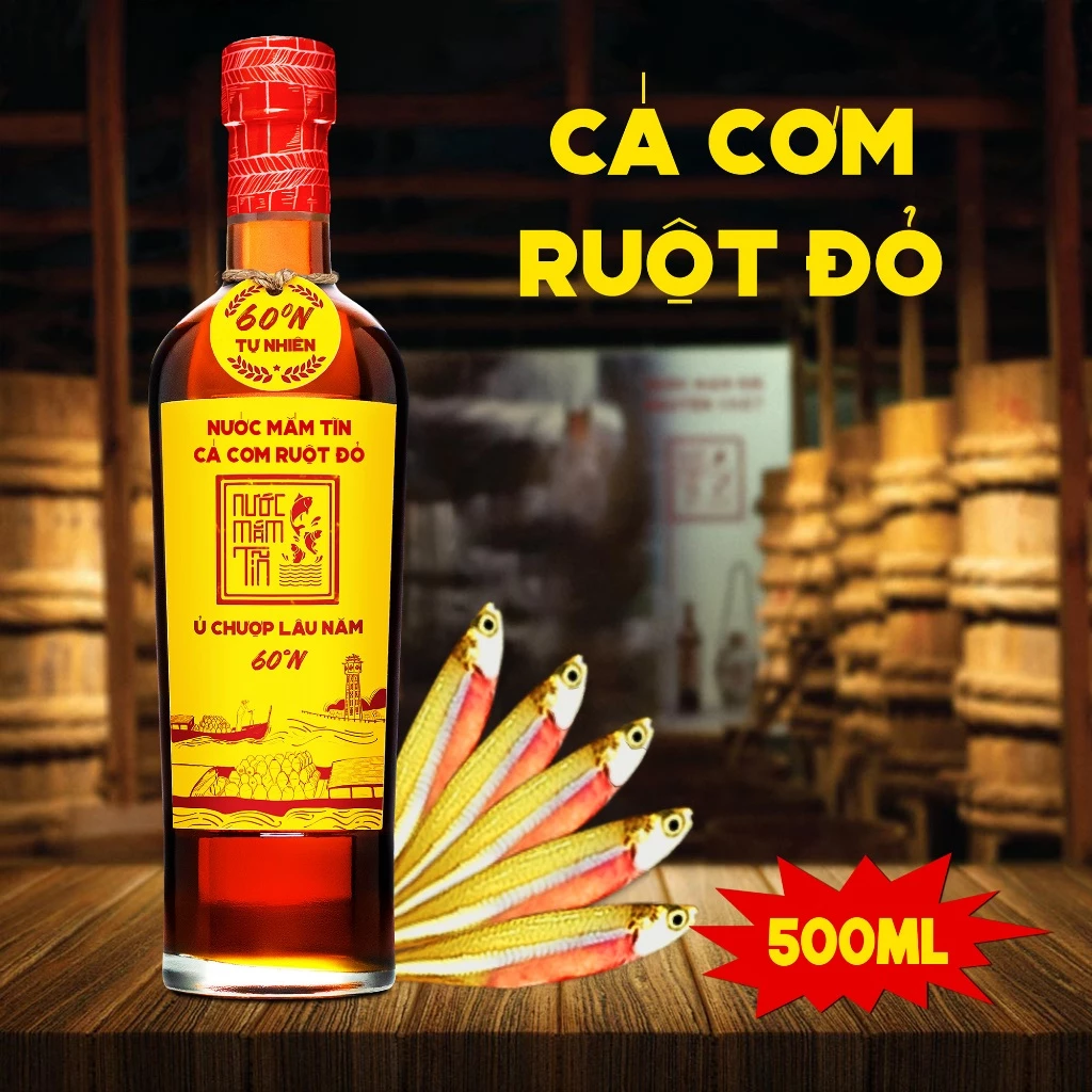 01 Chai Nước Mắm Tĩn Cá Cơm Ruột Đỏ Chai Thuỷ Tinh 500ml/chai Độ Đạm 60N Nước Mắm Truyền Thống Sạch - 2