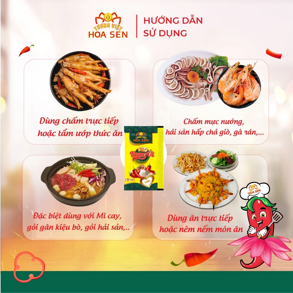 Tương Ớt Gói 15g MM/ bịch 100 gói tiện lợi -Tương Việt Hoa Sen - Đậm đà bắt vị - 2