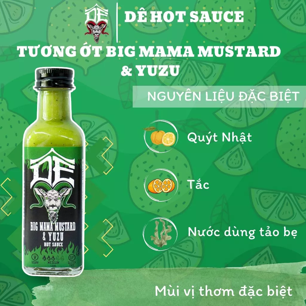 Combo 2 Tương Ớt Cay Vừa Xông Khói Tỏi Đen & Tương Ớt Big Mama Mustard Yuzu Dê Hot Sauce 250ml - 6