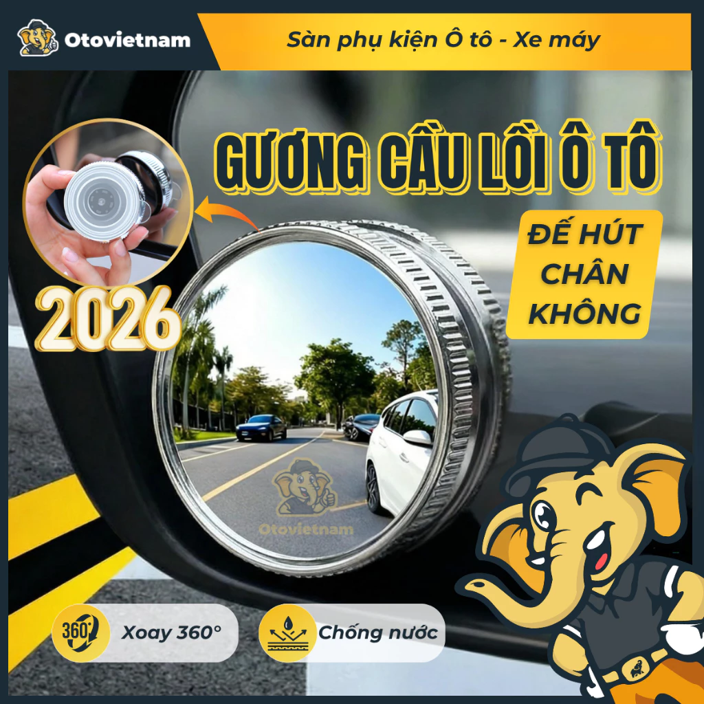 Cặp 2 Gương Cầu Lồi Ô Tô - Xoay 360, Mở Rộng Tầm Nhìn, Triệt Tiêu Điểm Mù Gương Chiếu Hậu