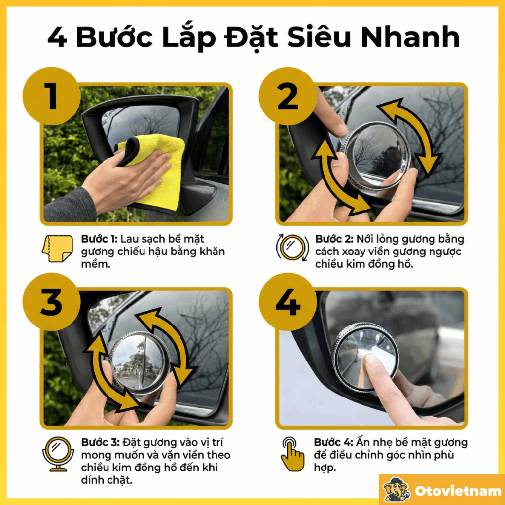 Cặp 2 Gương Cầu Lồi Ô Tô - Xoay 360, Mở Rộng Tầm Nhìn, Triệt Tiêu Điểm Mù Gương Chiếu Hậu - 3