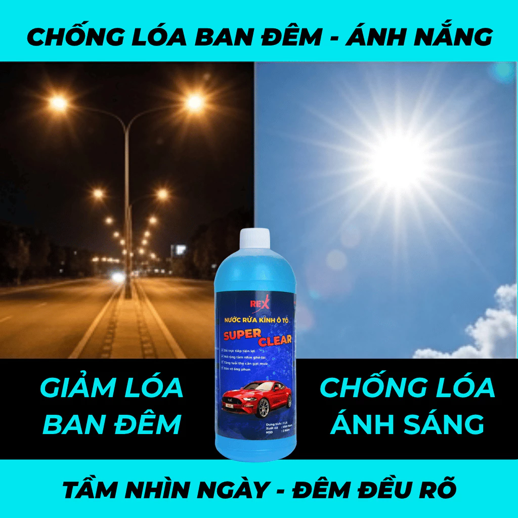 Nước Rửa Kính Ô Tô SUPER CLEAR - Sạch Bóng, Không Đóng Cặn, Phù Hợp Mọi Dòng Xe Hơi - Chai 1L - 3