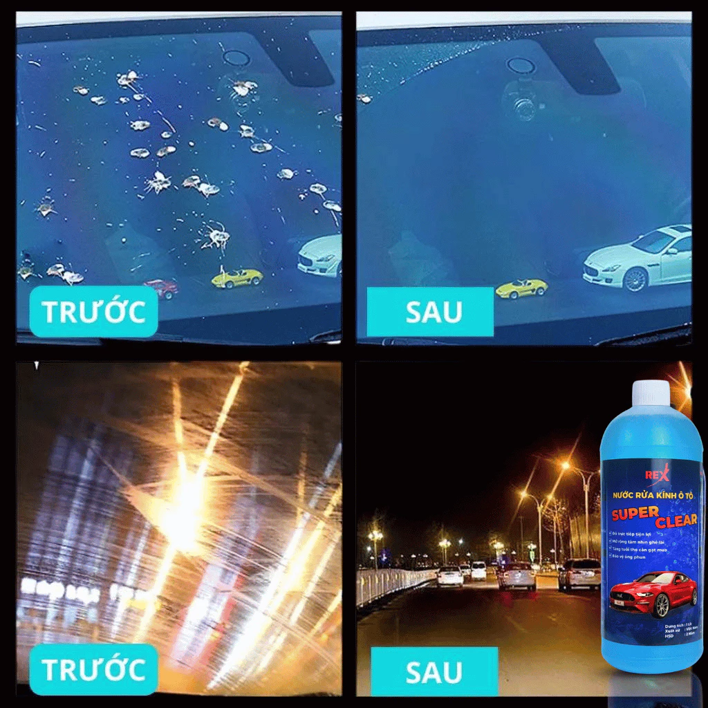 Nước Rửa Kính Ô Tô SUPER CLEAR - Sạch Bóng, Không Đóng Cặn, Phù Hợp Mọi Dòng Xe Hơi - Chai 1L - 5