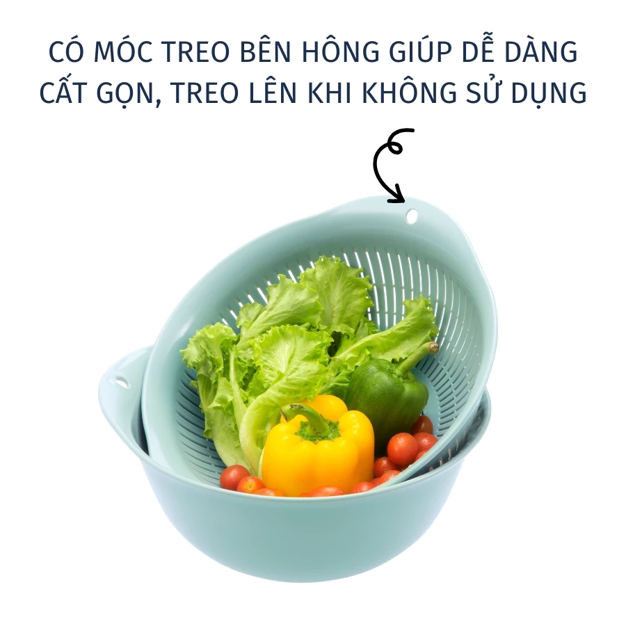 Bộ thau rổ nhựa inochi cao cấp Yoko chính hãng, rổ to kèm thau đựng rửa rau tiện lợi, an toàn, kháng khuẩn - 4