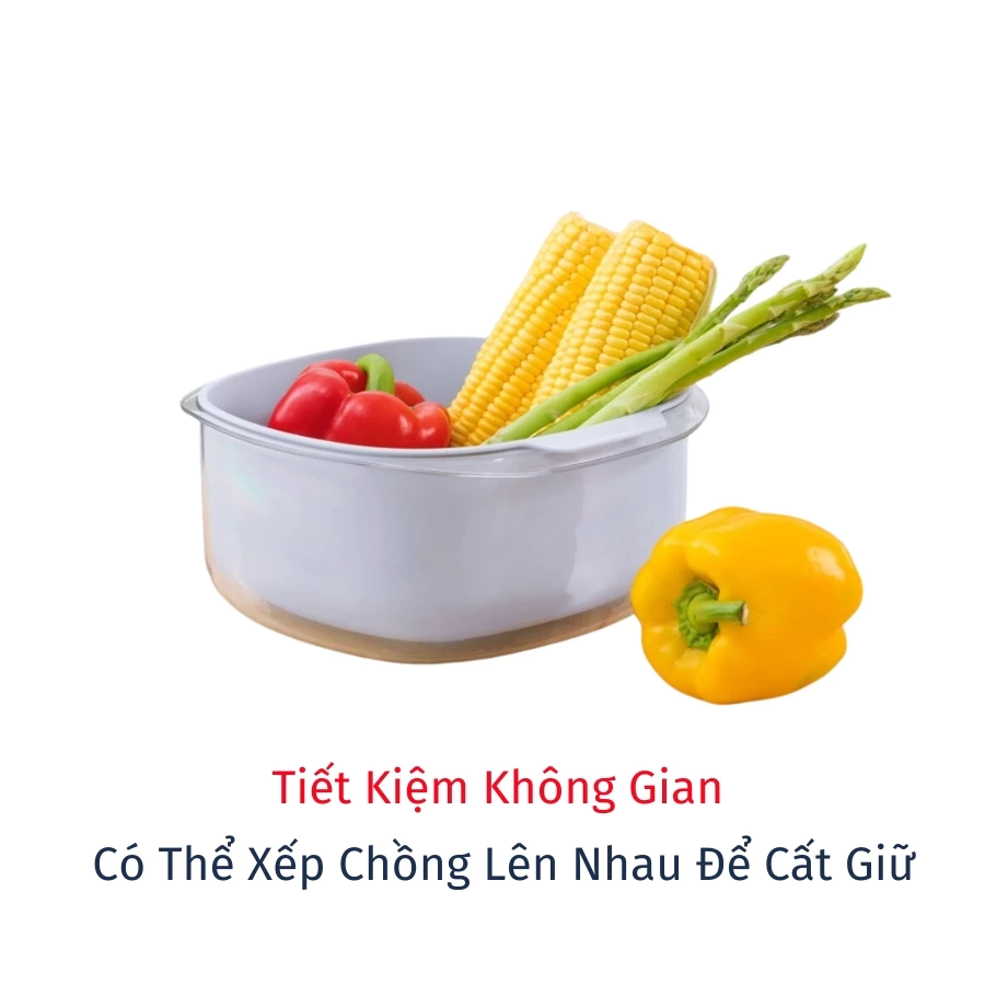 Bộ thau rổ nhựa vuông inochi Yoko chính hãng, rổ to kèm thau trong suốt đựng rửa rau tiện lợi, an toàn, kháng khuẩn - 2