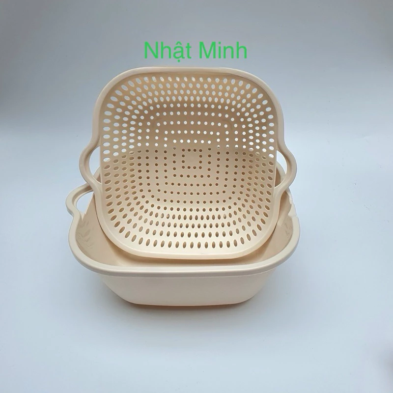BỘ RỔ VUÔNG KÈM CHẬU VIỆT NHẬT 3288/3289/3290, BỘ RỔ THAU 2 LƠP 3 MÓN - 4