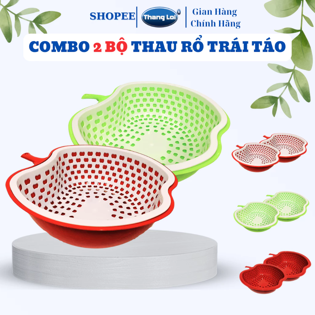 Combo 2 Bộ Thau Rổ Đựng Rau Củ Trái Cây Size Lớn Hình Trái Táo dành cho nhà hàng, quán ăn Thắng Lợi