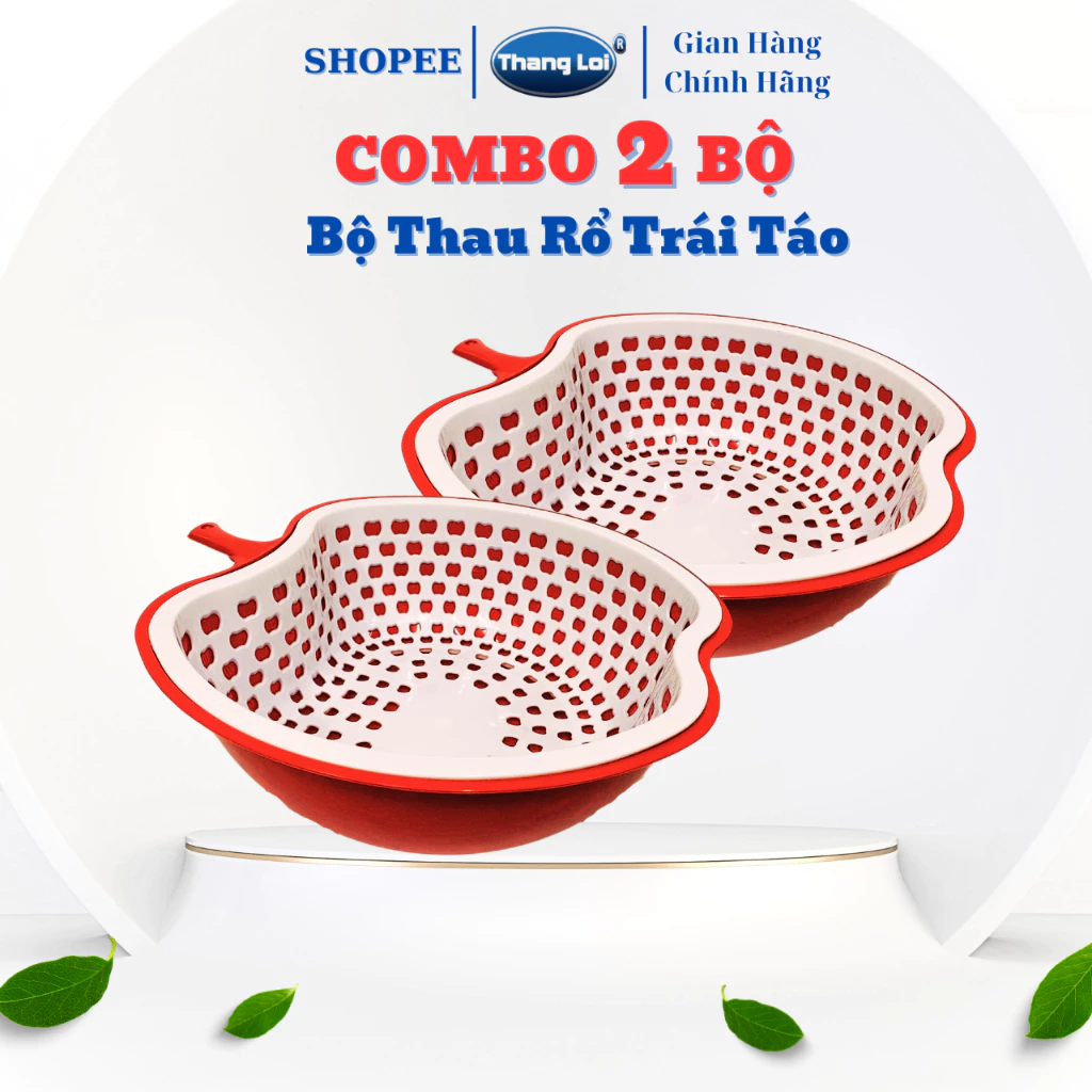Combo 2 Bộ Thau Rổ Đựng Rau Củ Trái Cây Size Lớn Hình Trái Táo dành cho nhà hàng, quán ăn Thắng Lợi