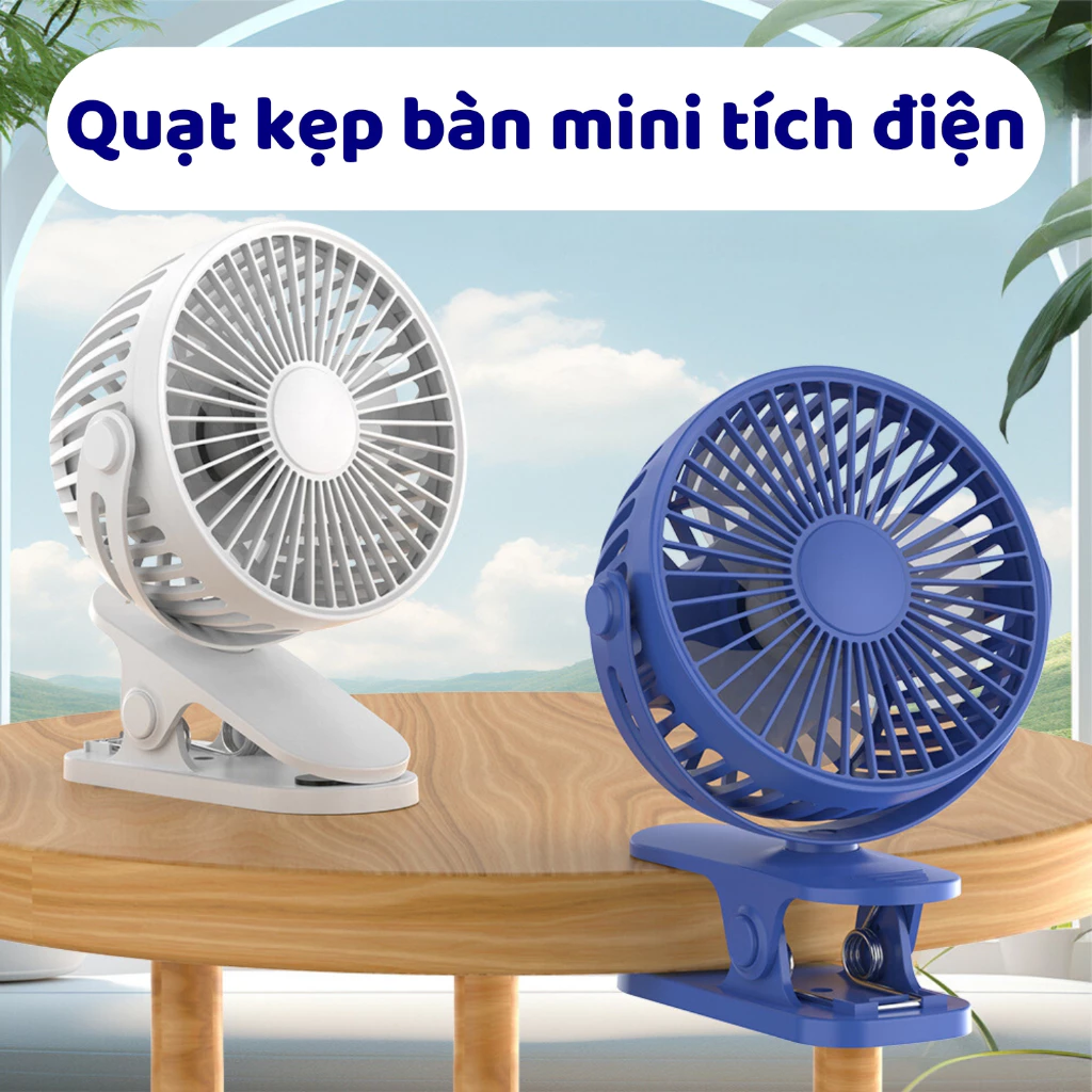 Quạt Mini Tích Hợp Đèn Ngủ Cao Cấp, Quạt kẹp Bàn Tích Điện Pin 15000 mAh