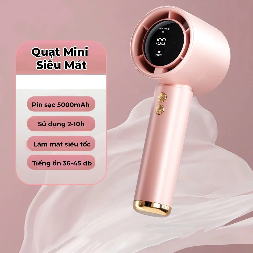 Quạt mini cầm tay M2 5000mAh di động có thể sạc gió mạnh 100 tốc độ turbo phản lực màn hình hiển thị pin - 6