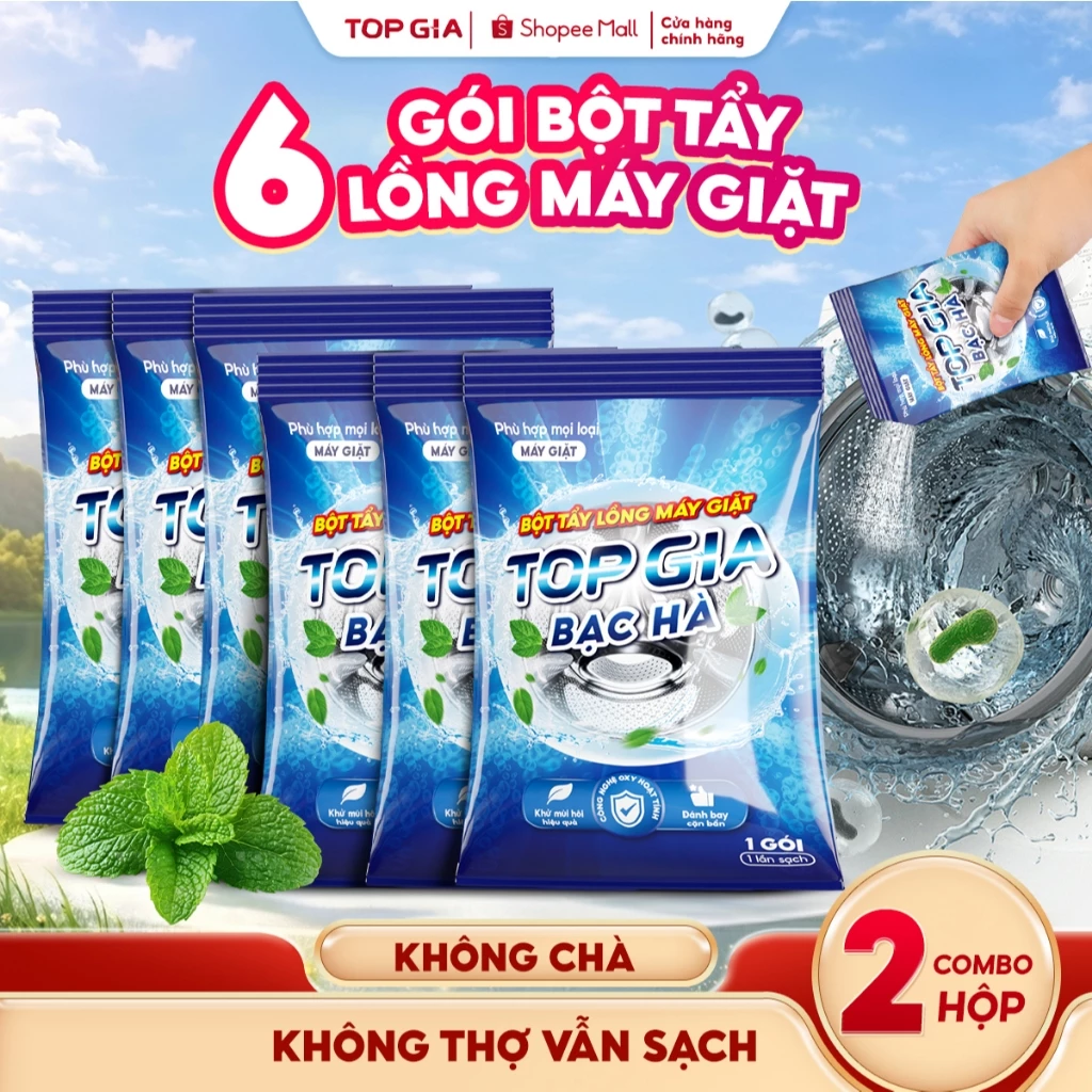 Bột Tẩy Lồng Máy Giặt TOPGIA Gói 125gram Khử Mùi, Làm Sạch Cặn Bẩn, An Toàn Bảo Vệ Máy Giặt