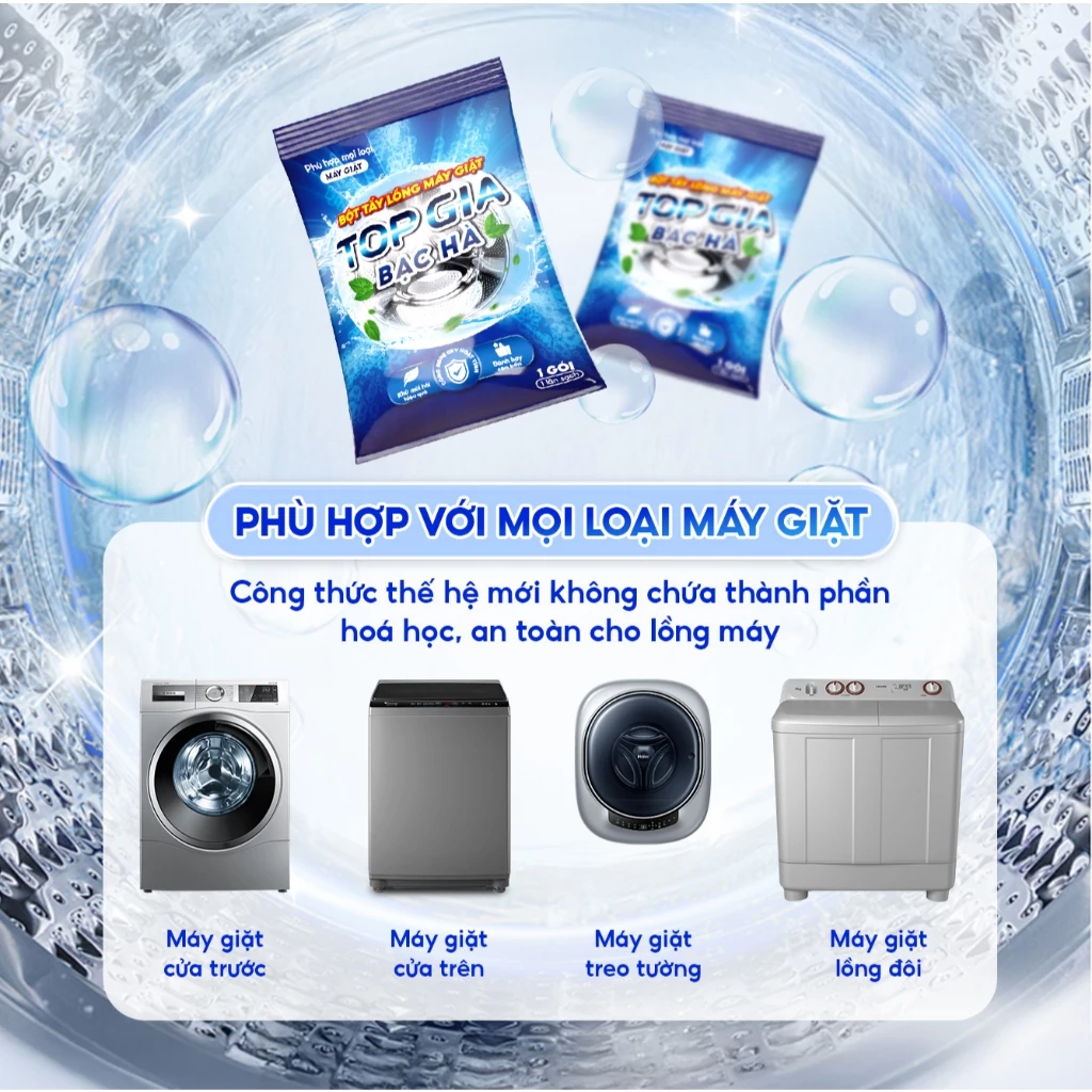 Bột Tẩy Lồng Máy Giặt TOPGIA Gói 125gram Khử Mùi, Làm Sạch Cặn Bẩn, An Toàn Bảo Vệ Máy Giặt - 5