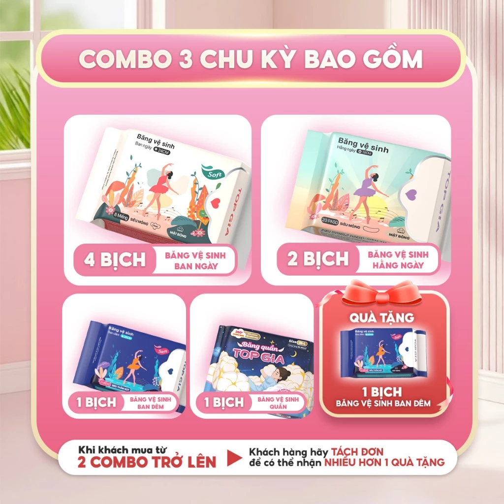 [Combo 3 Chu Kỳ] Băng Vệ Sinh TopGia An Tâm Chu Kỳ Dài, Siêu Mềm Mại, Thấm Hút Tốt, Chống Tràn Ngược - 2