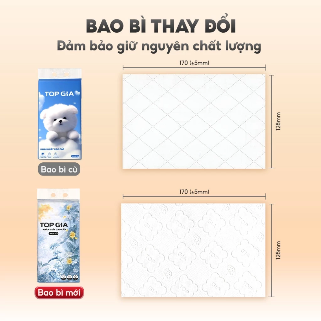 (MUA 10 TẶNG 10 GÓI MINI) Thùng 10 bịch khăn giấy rút Mộc an TopGia 1000 tờ 4 lớp dày dặn, hàng Việt Nam (bao bì mới) - 6
