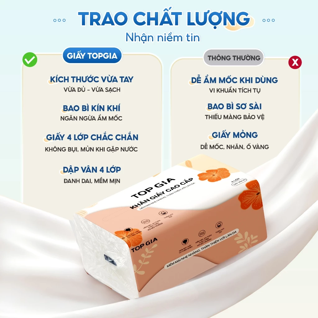 (BAO BÌ MỚI) Giấy ăn rút Top Gia Sắc Hạ, khăn giấy 4 lớp dập vân 4D chắc chắn siêu dai - 2