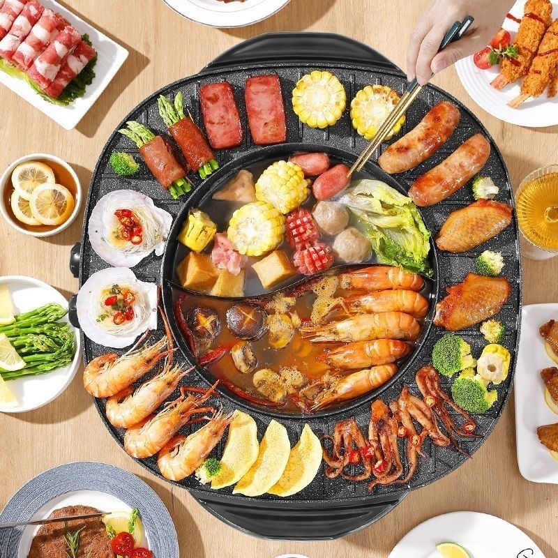 Nồi Nấu Nướng Tích Hợp, Nồi Nấu Điện Lớn Cắm Điện, Thịt Nướng Gia Dụng, Chảo Nướng Điện Không Khói, Chảo Nướng Vịt Quan, - 2