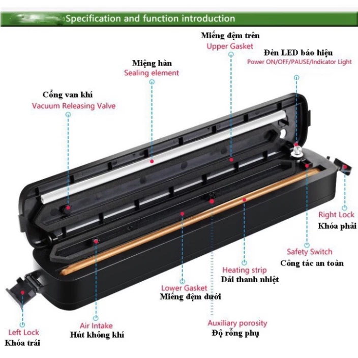 Máy Hút Chân Không Thực Phẩm Kèm Hàn Miệng Túi Vacuum Sealer ( tặng 10 túi hút ) - 5
