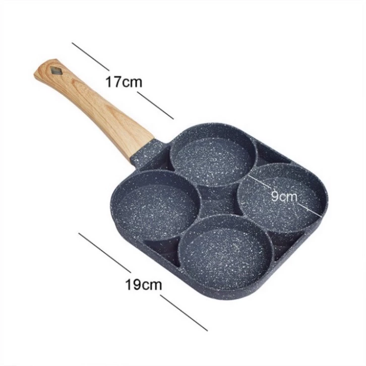 Khuôn Chảo Chiên Rán Trứng Làm Bánh 4 Ngăn 4 Lỗ Chống Dính - Chống Dính Tay Cầm Gỗ 4 ngăn nấu được cả bếp từ và bếp gas - 4