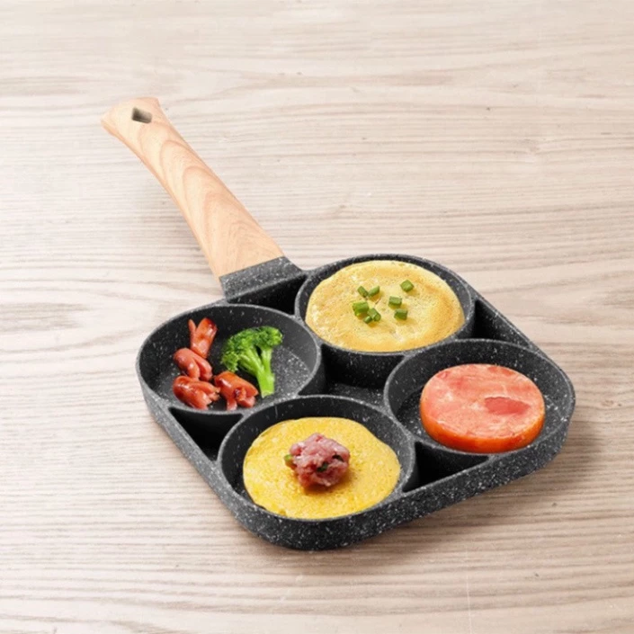 Khuôn Chảo Chiên Rán Trứng Làm Bánh 4 Ngăn 4 Lỗ Chống Dính - Chống Dính Tay Cầm Gỗ 4 ngăn nấu được cả bếp từ và bếp gas - 5