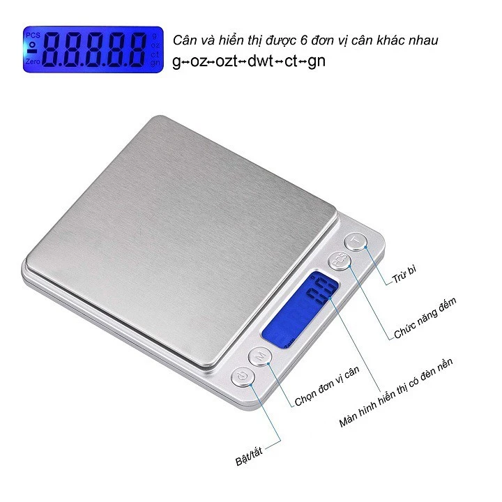 Cân tiểu ly điện tử , cân điện tử nhà bếp 3kg tặng kèm khay đựng đồ và 2 viên pin AAA - C2 - 3