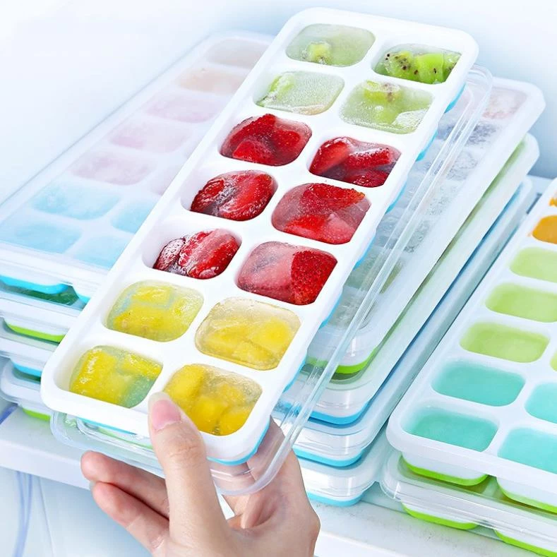 Khay đá Silicon 14 viên có nắp đậy làm kem làm thạch hoa quả tiện lợi bền bỉ