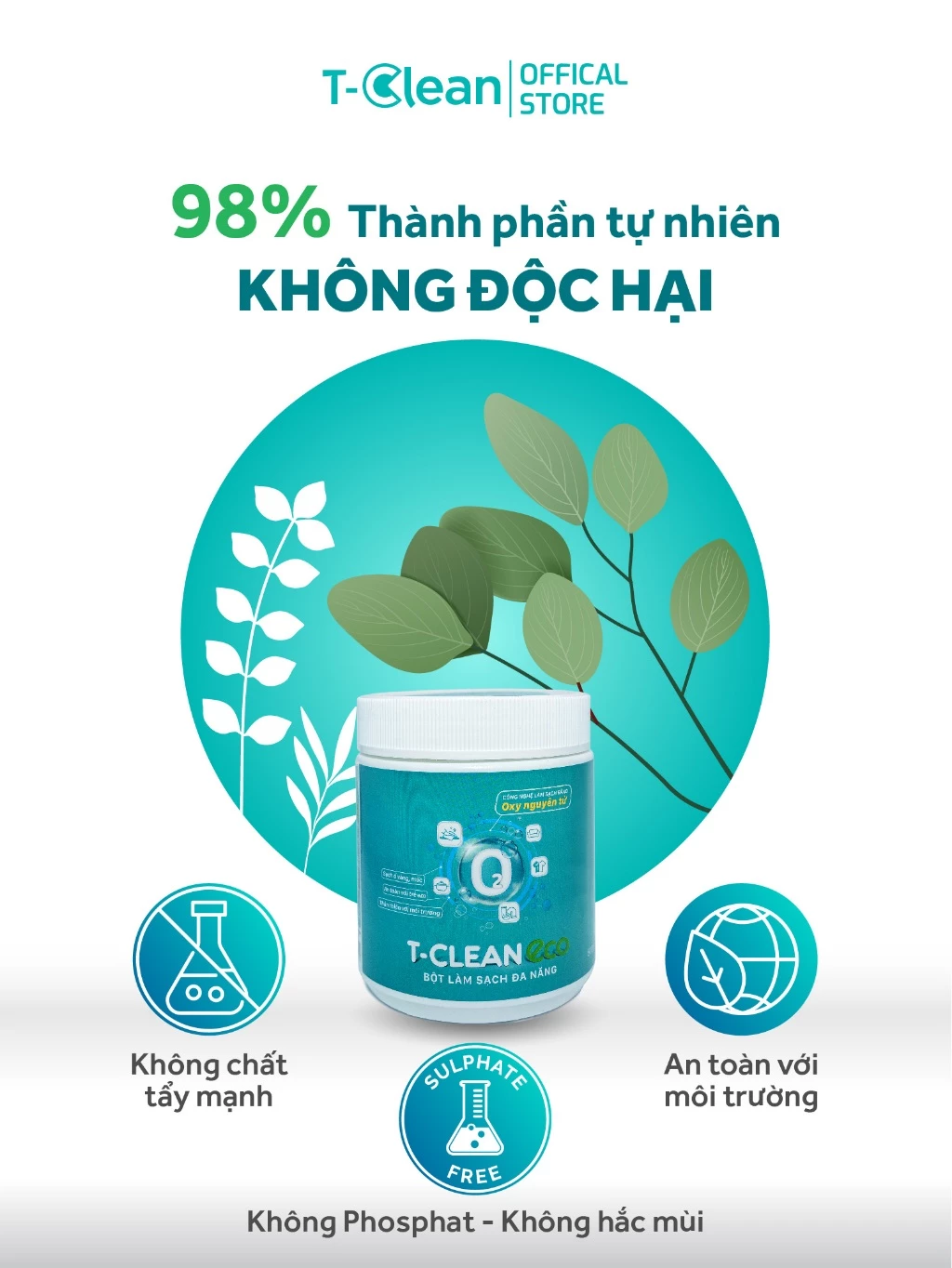 T-Clean Bột đa năng TP tự nhiên làm sạch xoong nồi inox, quần áo, khử mùi hôi tắc cống..