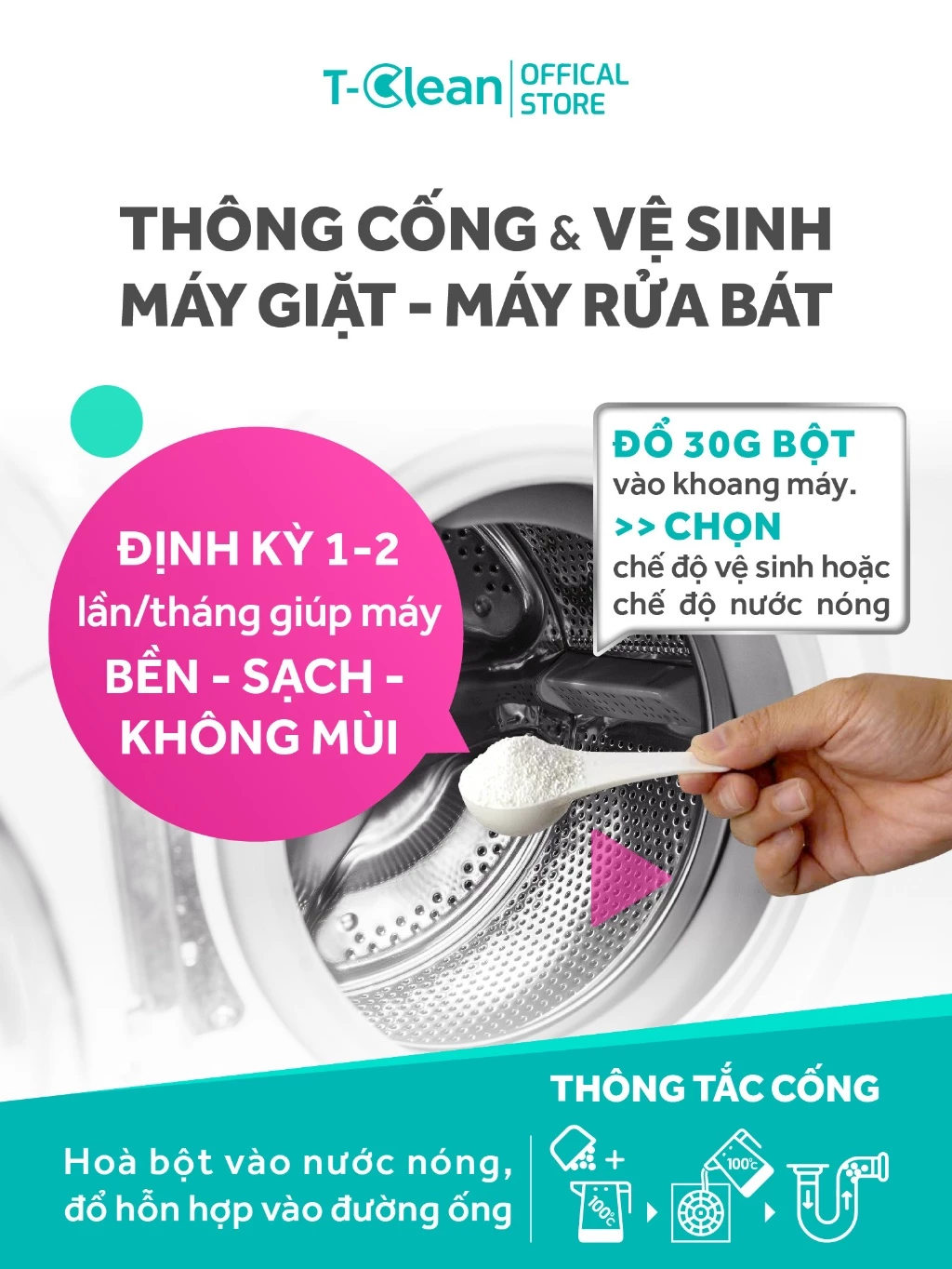 T-Clean Bột đa năng TP tự nhiên làm sạch xoong nồi inox, quần áo, khử mùi hôi tắc cống.. - 4